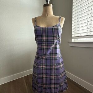 Brandy Melville Purple Plaid Spaghetti Strap Mini Dress